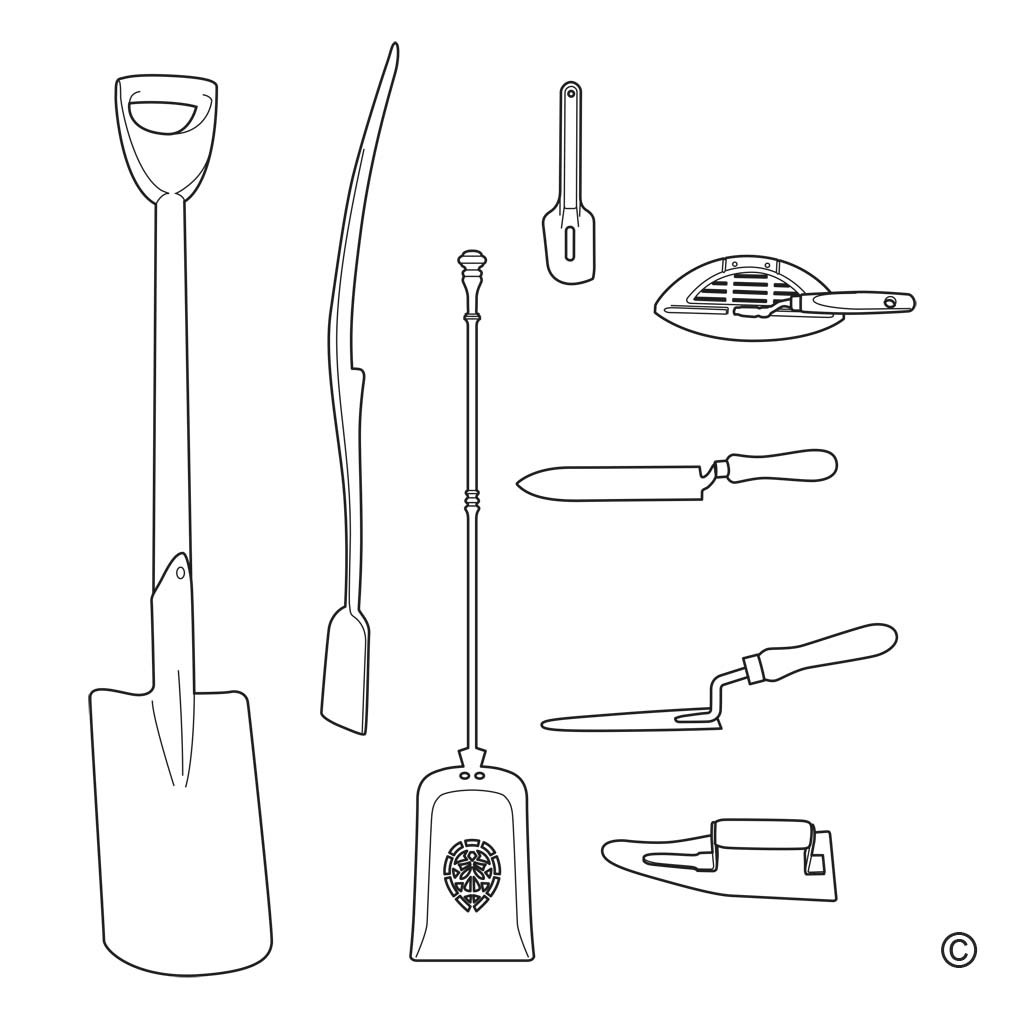 schop-/spade-/troffelvormig